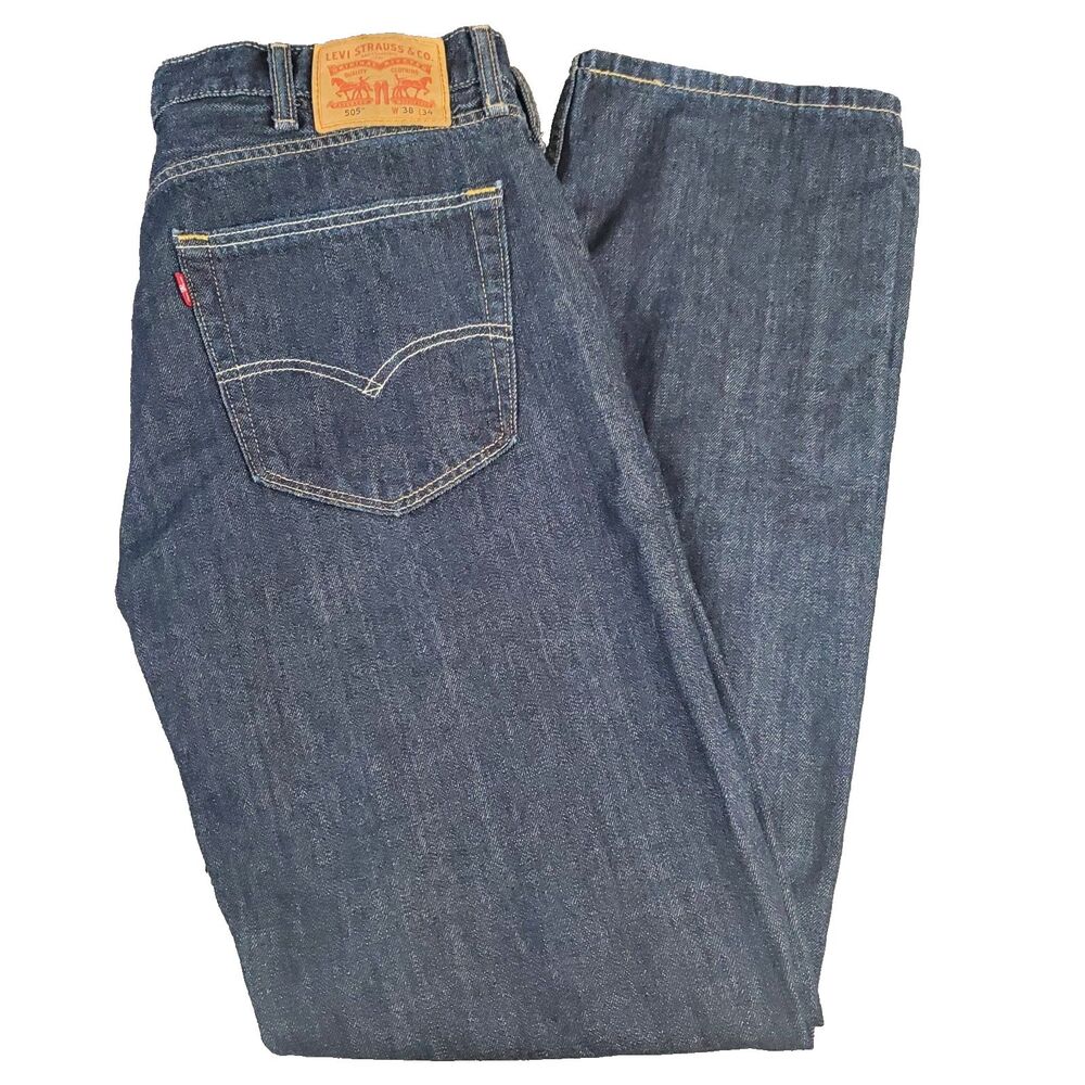Levi's 505 Jeans Men's 38x34 Blue Denim Regular Straight Dark Wash Stretch